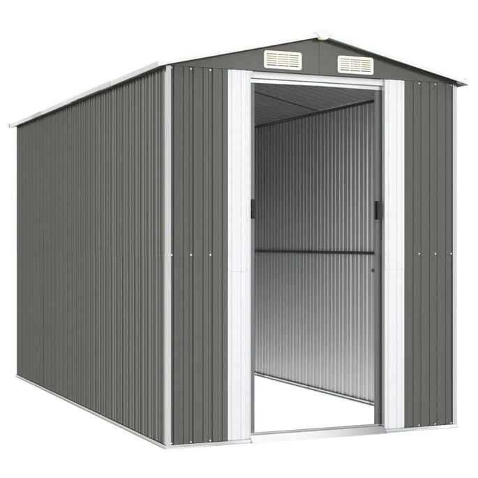 Abri De Jardin Gris Clair 192x357x223 Cm Acier Galvanisé 6 Abri De Jardin Gris Clair 192x357x223 Cm Acier Galvanisé – Image 4