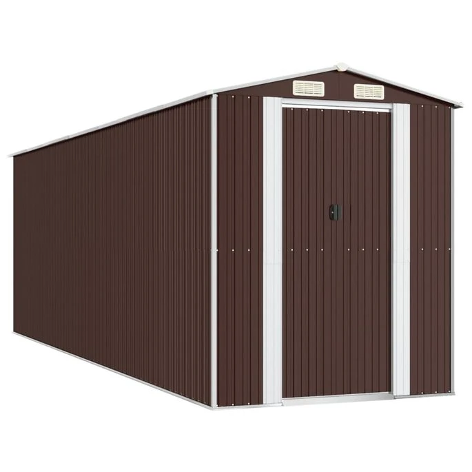 Abri De Jardin Marron Foncé 192x606x223 Cm Acier Galvanisé 4 Abri De Jardin Marron Foncé 192x606x223 Cm Acier Galvanisé – Image 2
