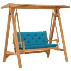 Balancelle Avec Coussin Bleu Clair 170 Cm Bois De Teck Solide
