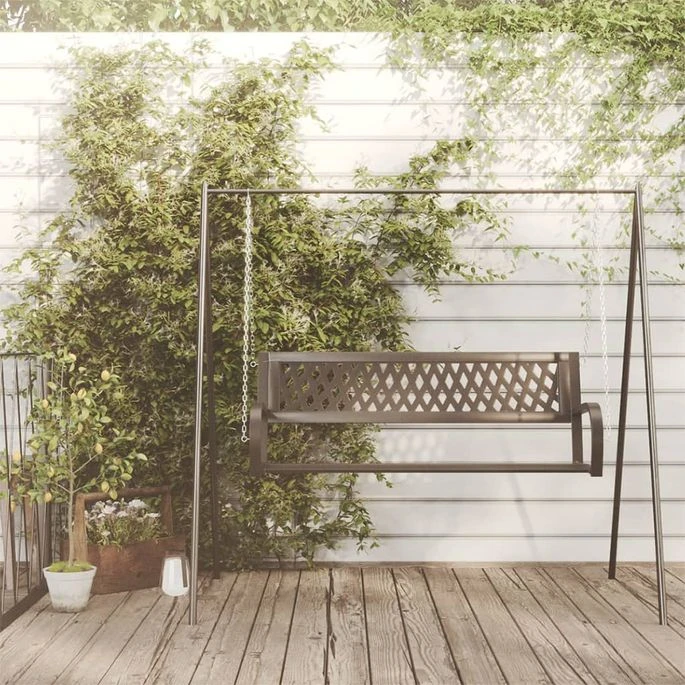 Balancelle De Jardin 125 Cm Acier Et Plastique Noir 5 Balancelle De Jardin 125 Cm Acier Et Plastique Noir – Image 3