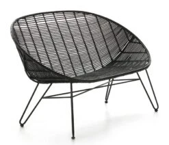 Banc 3 Places Ethnique Osier Tissé Et Pieds Métal Noir 140 Cm