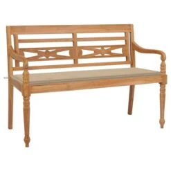 Banc Batavia Avec Coussin Beige 150 Cm Bois De Teck Massif 2