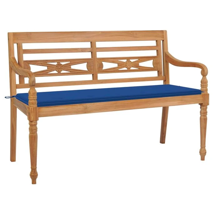 Banc Batavia Avec Coussin Bleu Royal 150 Cm Bois De Teck Massif 3 Banc Batavia Avec Coussin Bleu Royal 150 Cm Bois De Teck Massif