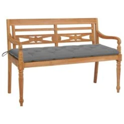 Banc Batavia Avec Coussin Gris 150 Cm Bois De Teck Massif