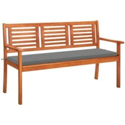 Banc De Jardin 3 Places Avec Coussin 150 Cm Bois D'eucalyptus 2