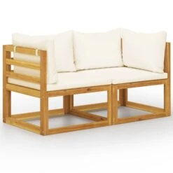 Banc De Jardin à 2 Places Avec Coussins Blanc Crème