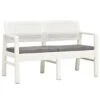 Banc De Jardin à 2 Places Et Coussins 120 Cm Plastique Blanc -Mobilier De Jardin banc de jardin a 2 places et coussins 120 cm plastique blanc 3666722529228 552866
