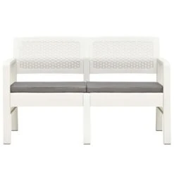 Banc De Jardin à 2 Places Et Coussins 120 Cm Plastique Blanc -Mobilier De Jardin banc de jardin a 2 places et coussins 120 cm plastique blanc 3666722529228 552867