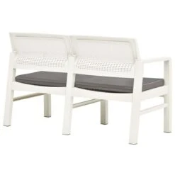 Banc De Jardin à 2 Places Et Coussins 120 Cm Plastique Blanc -Mobilier De Jardin banc de jardin a 2 places et coussins 120 cm plastique blanc 3666722529228 552869