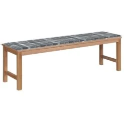 Banc De Jardin Avec Coussin à Carreaux Gris 150 Cm Teck Massif 2