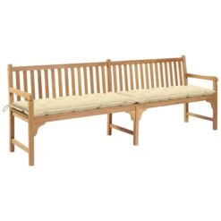 Banc De Jardin Avec Coussin Blanc Crème 240 Cm Teck Massif