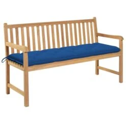 Banc De Jardin Avec Coussin Bleu 150 Cm Bois De Teck Massif 3
