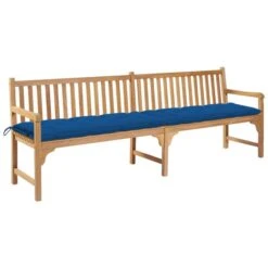Banc De Jardin Avec Coussin Bleu 240 Cm Bois De Teck Massif 2