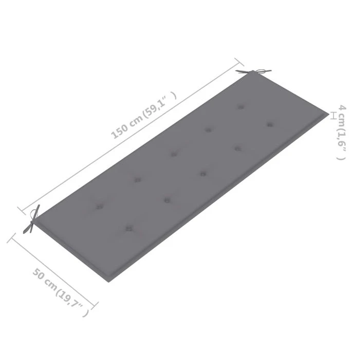 Banc De Jardin Avec Coussin Gris 150 Cm Bois De Teck Massif 11 Banc De Jardin Avec Coussin Gris 150 Cm Bois De Teck Massif – Image 9