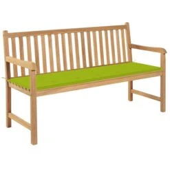 Banc De Jardin Avec Coussin Vert Vif 150 Cm Bois De Teck Massif 4