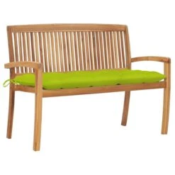 Banc De Jardin Empilable Et Coussin 128,5cm Bois De Teck Massif 27