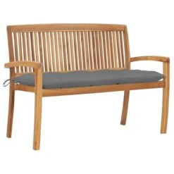 Banc De Jardin Empilable Et Coussin 128,5cm Bois De Teck Massif 22
