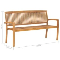 Banc De Jardin Empilable Et Coussin 159 Cm Bois De Teck Massif 5 -Mobilier De Jardin banc de jardin empilable et coussin 159 cm bois de teck massif 3666722422833 833279