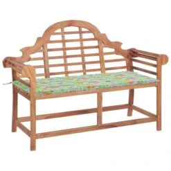 Banc De Jardin Et Coussin à Motif De Feuilles 120cm Teck Massif 2