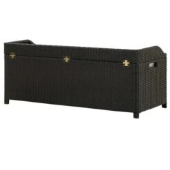 Banc De Rangement Acacia Massif Et Résine Tressée Noire Toplu -Mobilier De Jardin banc de rangement acacia massif et resine tressee noire toplu 3666722558877 385489