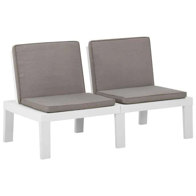 Bancs De Salon De Jardin Avec Coussins 2 Pcs Plastique Blanc 6 Bancs De Salon De Jardin Avec Coussins 2 Pcs Plastique Blanc – Image 4