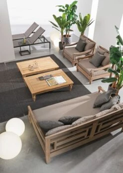 Canapé De Jardin En Bois Teck Avec Coussins Taupe Balou -Mobilier De Jardin canape de jardin en bois teck avec coussins taupe balou 3666722592345 1392515