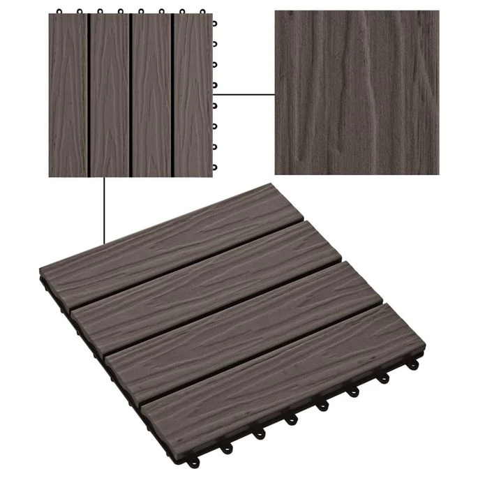 Carreau De Terrasse En Relief 11 Pcs WPC 30x30 Cm 1 M² Marron 6 Carreau De Terrasse En Relief 11 Pcs WPC 30x30 Cm 1 M² Marron – Image 4