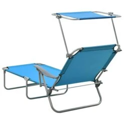 Chaise Longue Avec Auvent Acier Bleu -Mobilier De Jardin chaise longue avec auvent acier bleu 3666722364010 936103