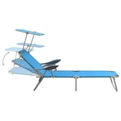 Chaise Longue Avec Auvent Acier Bleu -Mobilier De Jardin chaise longue avec auvent acier bleu 3666722364010 936104