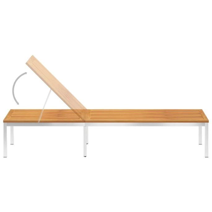 Chaise Longue Avec Coussin Bois D'acacia Et Acier Inoxydable 4 5 Chaise Longue Avec Coussin Bois D'acacia Et Acier Inoxydable 4 – Image 3