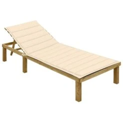 Chaise Longue Avec Coussin Crème Bois De Pin Imprégné 4