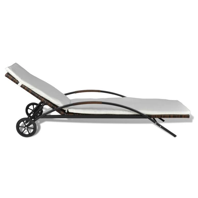 Chaise Longue Avec Coussin Et Roues Résine Tressée Marron 3 5 Chaise Longue Avec Coussin Et Roues Résine Tressée Marron 3 – Image 3
