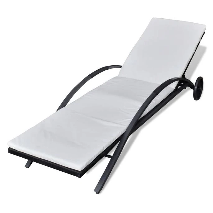 Chaise Longue Avec Coussin Et Roues Résine Tressée Noir 2 4 Chaise Longue Avec Coussin Et Roues Résine Tressée Noir 2 – Image 2