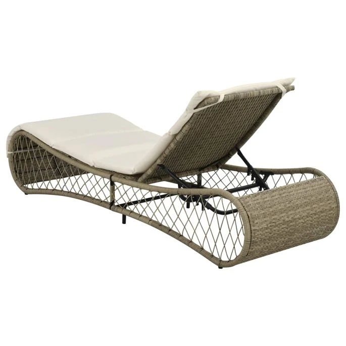 Chaise Longue Avec Coussin Résine Tressée Gris 5 Chaise Longue Avec Coussin Résine Tressée Gris – Image 3