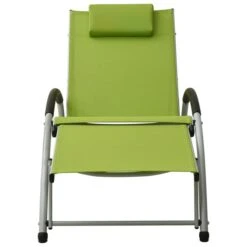 Chaise Longue Avec Oreiller Textilène Vert -Mobilier De Jardin chaise longue avec oreiller textilene vert 3666722363266 936754