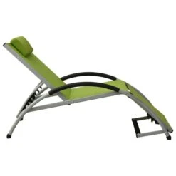 Chaise Longue Avec Oreiller Textilène Vert -Mobilier De Jardin chaise longue avec oreiller textilene vert 3666722363266 936755