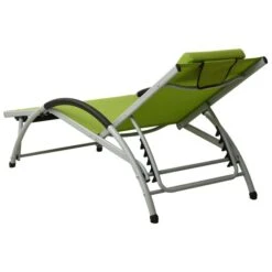 Chaise Longue Avec Oreiller Textilène Vert -Mobilier De Jardin chaise longue avec oreiller textilene vert 3666722363266 936756
