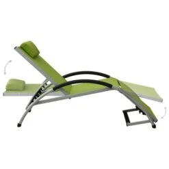 Chaise Longue Avec Oreiller Textilène Vert -Mobilier De Jardin chaise longue avec oreiller textilene vert 3666722363266 936757