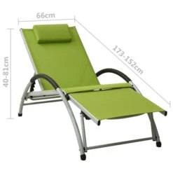 Chaise Longue Avec Oreiller Textilène Vert -Mobilier De Jardin chaise longue avec oreiller textilene vert 3666722363266 936760
