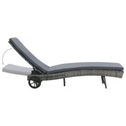 Chaise Longue Avec Roues Et Coussin Résine Tressée Anthracite -Mobilier De Jardin chaise longue avec roues et coussin resine tressee anthracite 3666722527651 554784