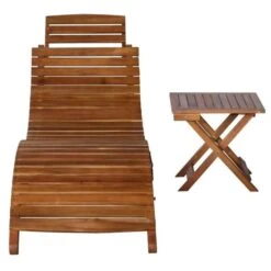 Chaise Longue Avec Table Acacia Massif Foncé Tulak -Mobilier De Jardin chaise longue avec table acacia massif fonce tulak 3666722555227 388864