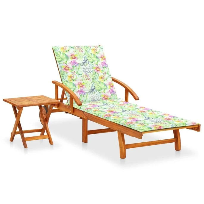 Chaise Longue De Jardin Avec Table Et Coussin Bois D'acacia 14 3 Chaise Longue De Jardin Avec Table Et Coussin Bois D'acacia 14