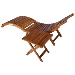 Chaise Longue De Jardin Avec Table Et Coussin Bois D'acacia 2 -Mobilier De Jardin chaise longue de jardin avec table et coussin bois d acacia 3666722931847 817526