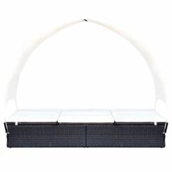 Chaise Longue Double Avec Auvent Résine Tressée Noir -Mobilier De Jardin chaise longue double avec auvent resine tressee noir 3666722330039 974583