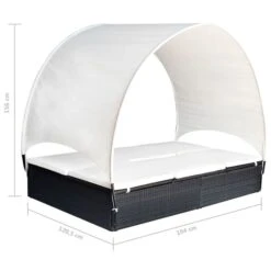 Chaise Longue Double Avec Auvent Résine Tressée Noir -Mobilier De Jardin chaise longue double avec auvent resine tressee noir 3666722330039 974587