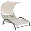 Chaise Longue Double Avec Auvent Textilène Crème -Mobilier De Jardin chaise longue double avec auvent textilene creme 3666722413671 847296