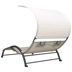Chaise Longue Double Avec Auvent Textilène Crème -Mobilier De Jardin chaise longue double avec auvent textilene creme 3666722413671 847299