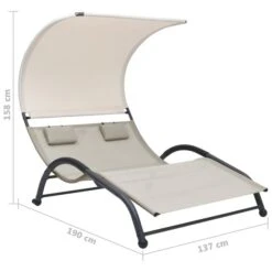 Chaise Longue Double Avec Auvent Textilène Crème -Mobilier De Jardin chaise longue double avec auvent textilene creme 3666722413671 847302