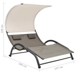Chaise Longue Double Avec Auvent Textilène Taupe 15 Chaise Longue Double Avec Auvent Textilène Taupe -Mobilier De Jardin chaise longue double avec auvent textilene taupe 3666722363181 936828