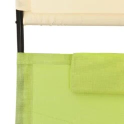 Chaise Longue Double Avec Auvent Textilène Vert Et Crème -Mobilier De Jardin chaise longue double avec auvent textilene vert et creme 3666722363136 936862